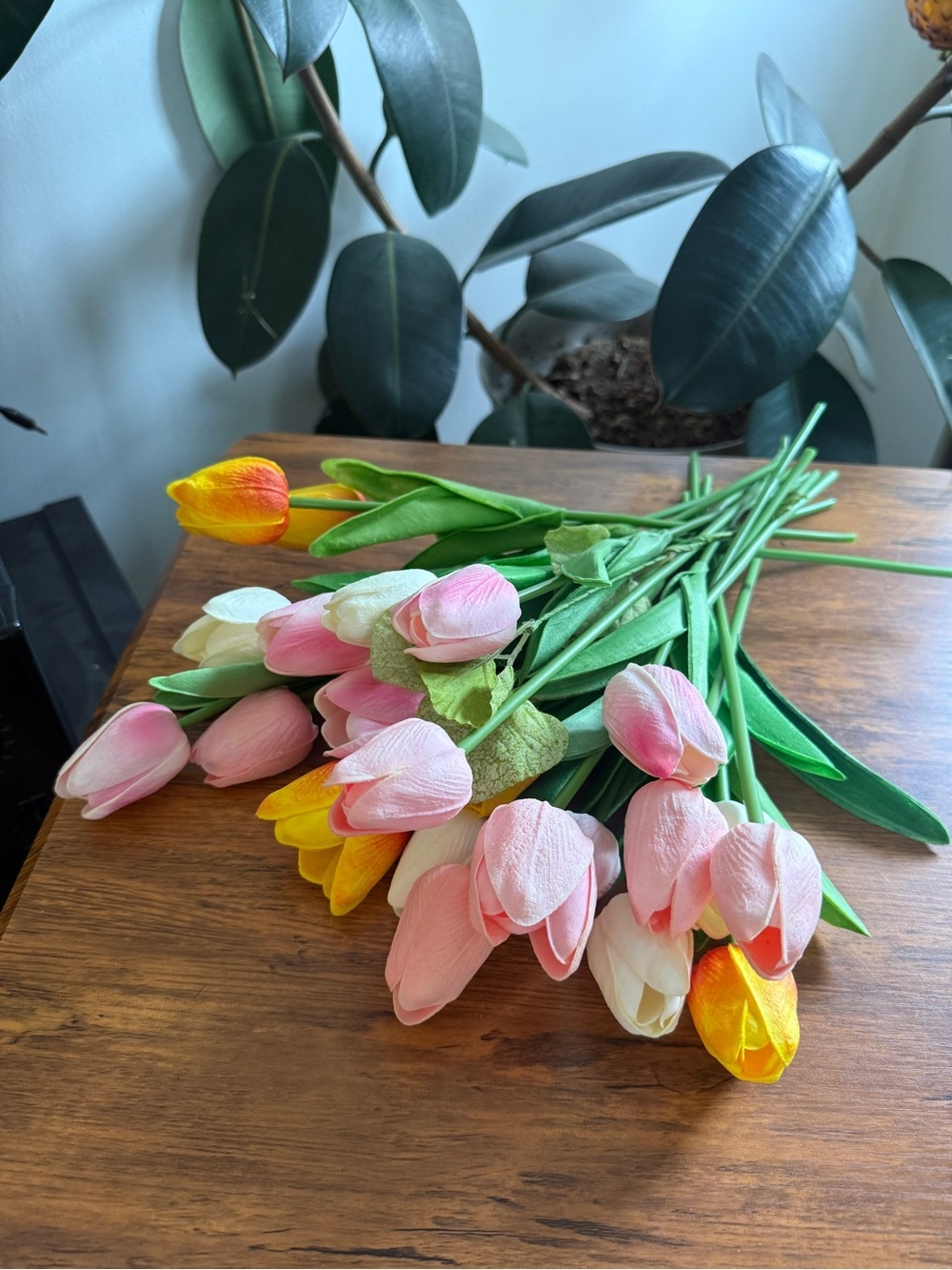 Artificial Tulip Bouquet - Pink, Yellow, White - Home Accents